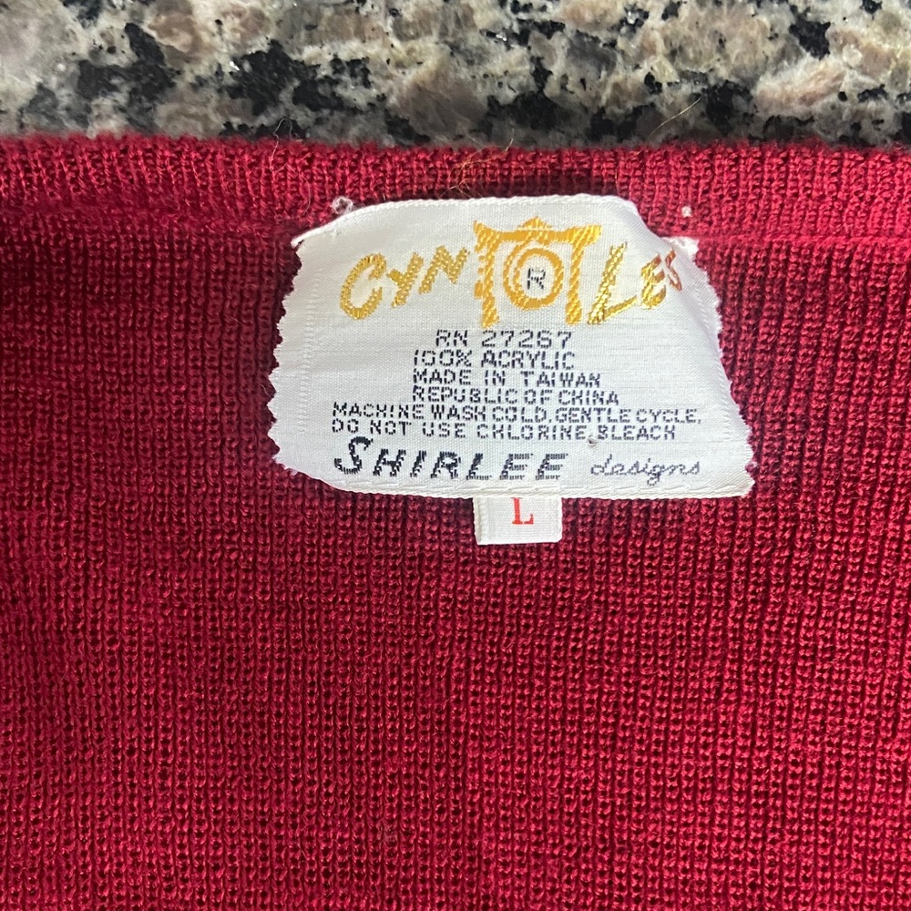 vintage Cyn-Les by Shirlee Designs sweater with giraffe embroidery maroon brown - Picture 5 of 13